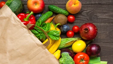 Food shopping in a grocery bag