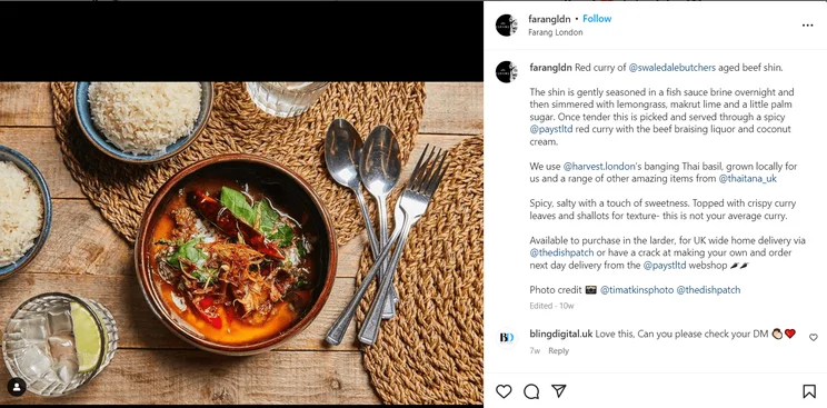 farang london social media example