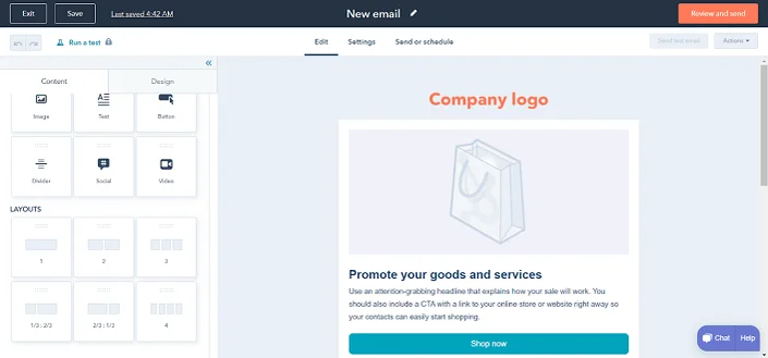 HubSpot email editor