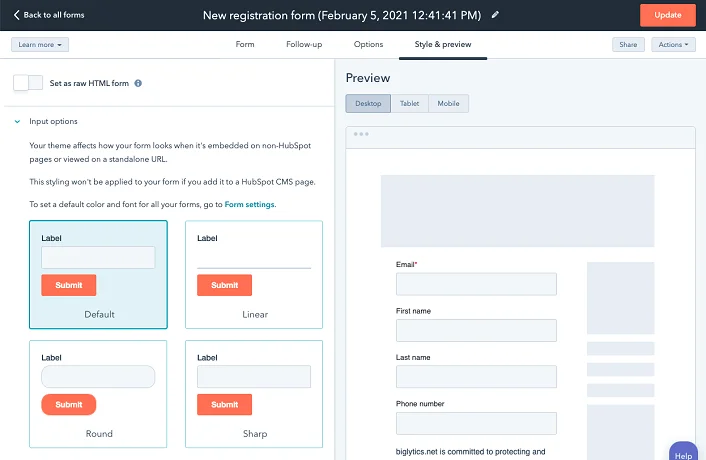 HubSpot webform