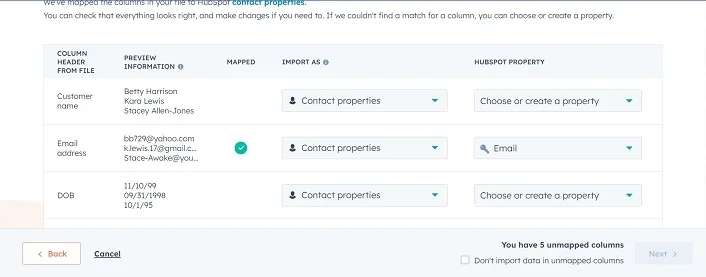 HubSpot customer import