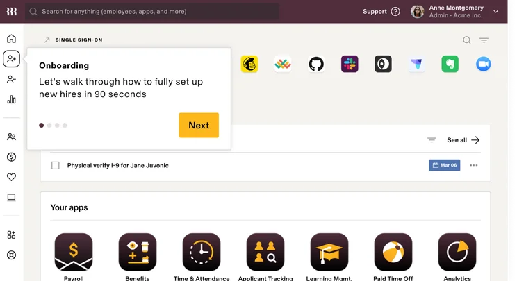 Rippling HR onboarding screen showing new hire setup process