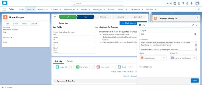 Salesforce call log