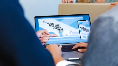 Close up of a website builder on laptop