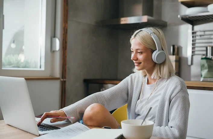 woman remote working from her home