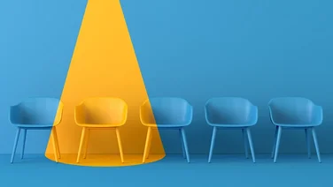 Yellow chair standing out from the crowd. Business concept. 3D rendering