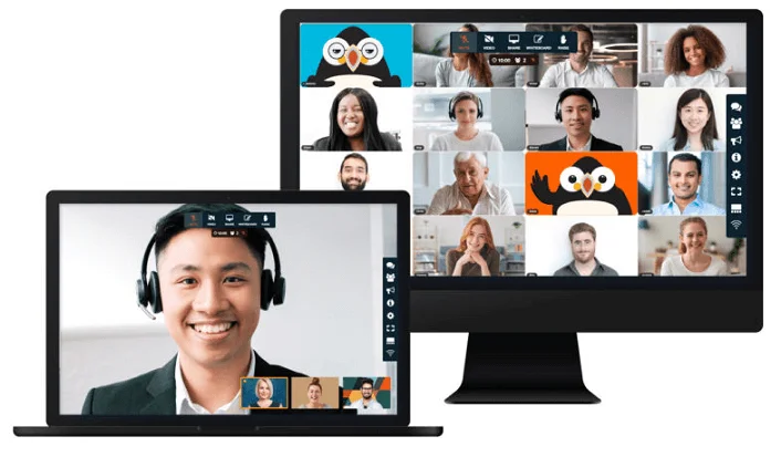 Freeconference web conferencing interface with multiple participant video windows and controls