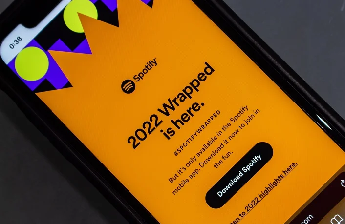 Vancouver, CANADA - Dec 9 2022 : The website of Spotify Wrapped (2022 Wrapped) seen in an iPhone. Spotify Wrapped is a annual viral marketing campaign by Spotify