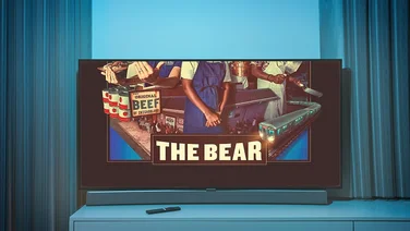 Vilnius, Lithuania - 2023 October 5: Popula HULU TV Series of The Bear on Television screen. TV show