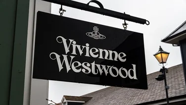 Bicester Village outlet, England , Sign or logo of Vivienne Westwood on hanging sign on April 04 2019 in UK.