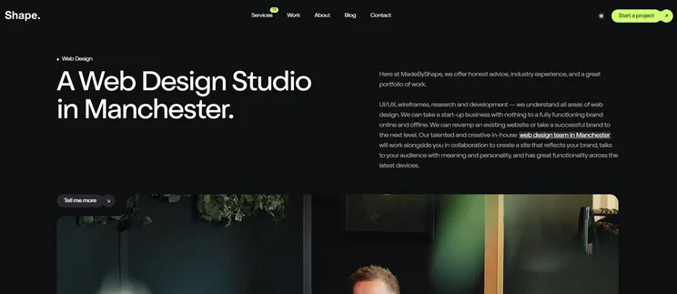 MadeByShape web design agency website without information about the company displayed on the page