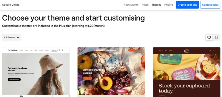 Square Online customisable website templates for retail and restaurant businesses