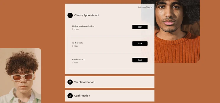 squarespace test website with an element displaying bookable services