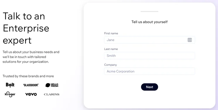 Wix Enterprise request form to talk to one of Wix's Enterprise experts