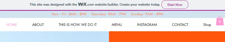 Wix banner ad shown at the top of a free Wix website