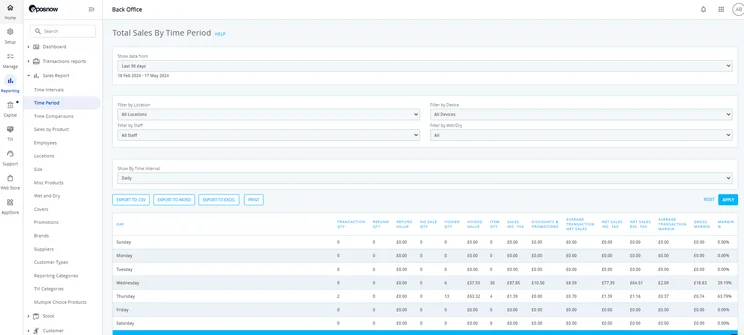 Screenshot of the Epos Now reporting page