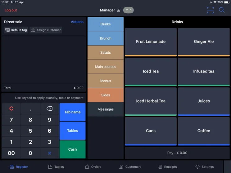 Screenshot of the Lightspeed Restaurant POS home page