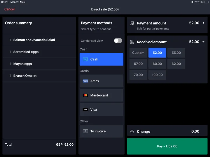 Screenshot of the Lightspeed Restaurant payment page