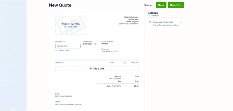 Screenshot of the quotes section of FreshBooks