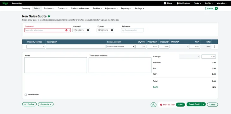 Screenshot of the quote's page on Sage