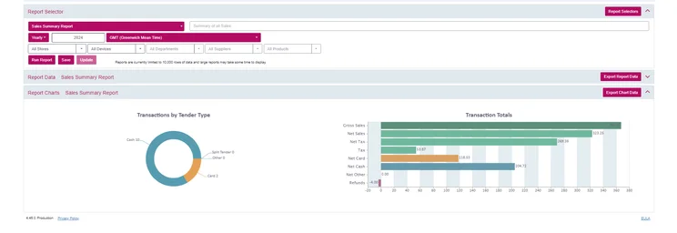 Screenshot of the reporting page on takepayments POS