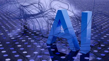 A graphic displays the letters AI against a spotted blue backdrop.