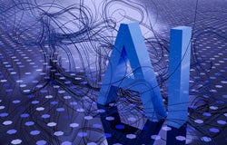 A graphic displays the letters AI against a spotted blue backdrop.