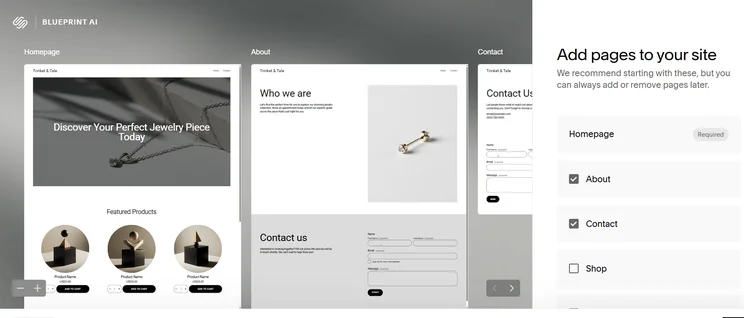 Squarespace Blueprint AI website builder interface