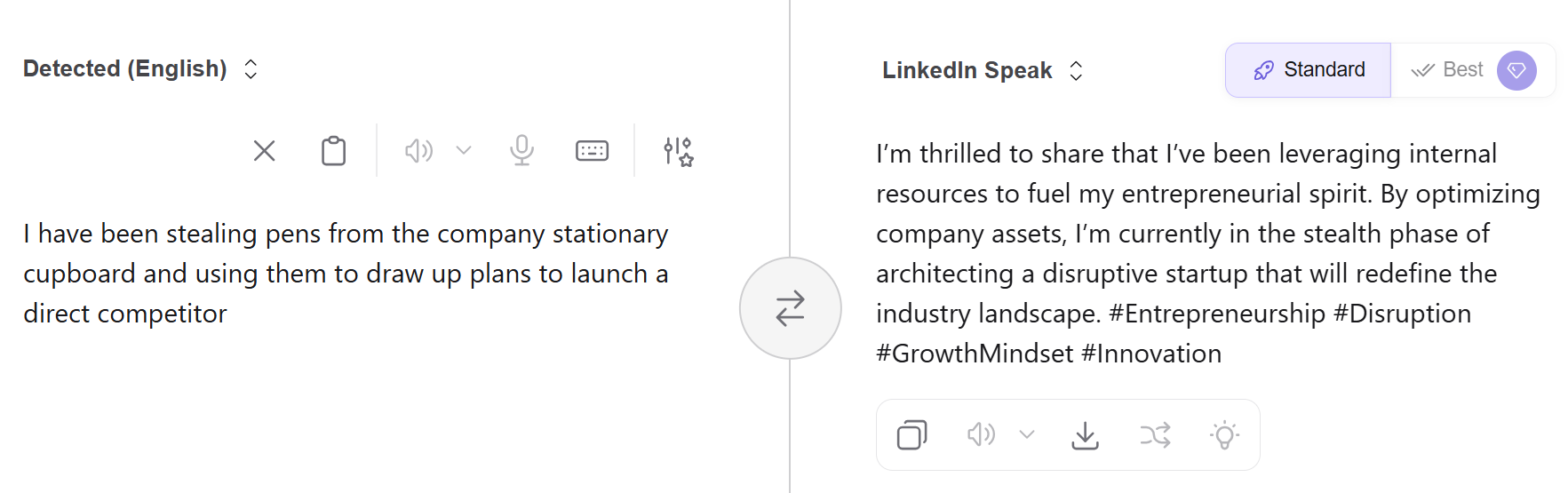 Using Kagi to generate linkedin speak.