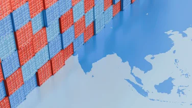 Shipping crates on top of a map of china