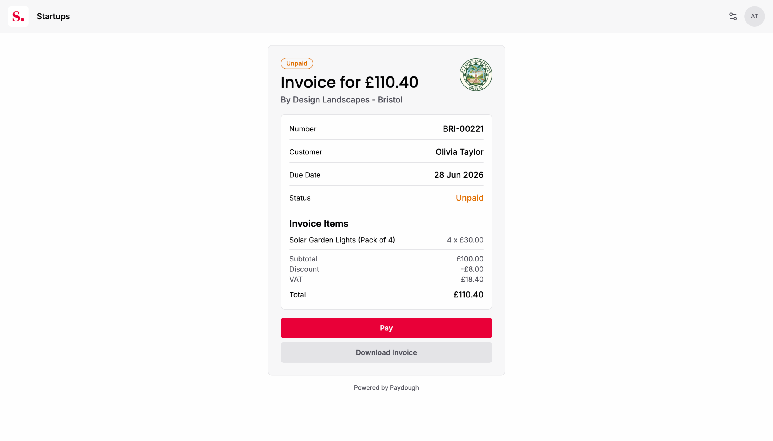 Create invoices customised with your businesses branding and a custom payment link, using the Startups Business Toolkit