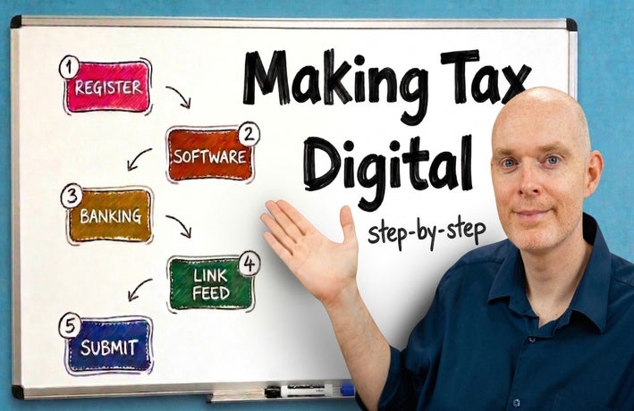 Thumbnail image of Dan Heelan standing in front of a whiteboard with the text: Making Tax Digital