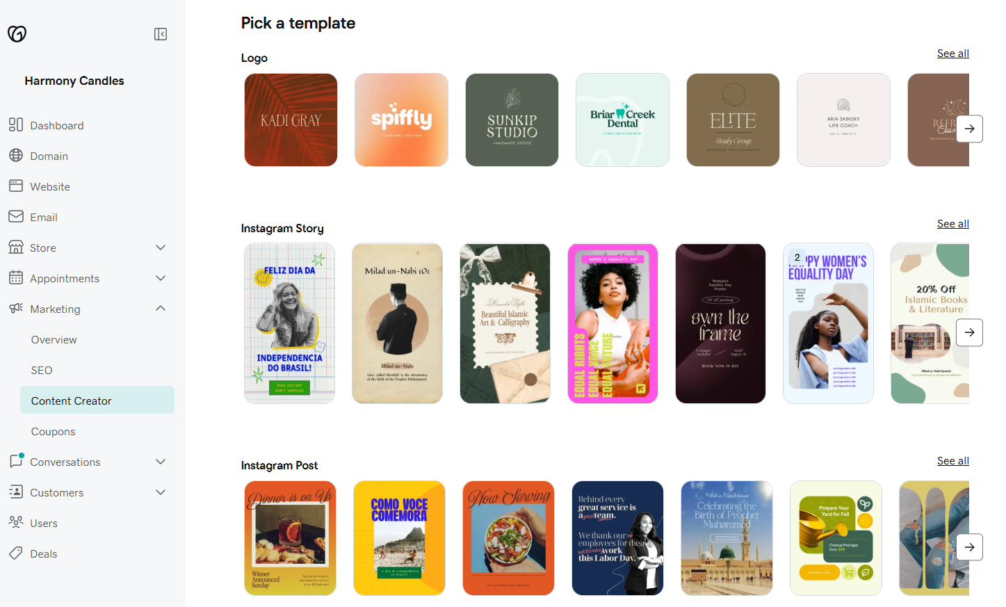 GoDaddy content creator templates for social media