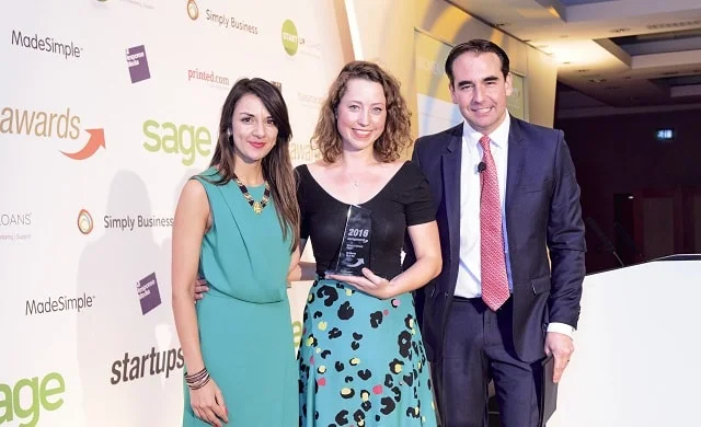 Founder of Pip &amp; Nut Pip Murray accepts the Women in Business Award at the Startups Awards 2016