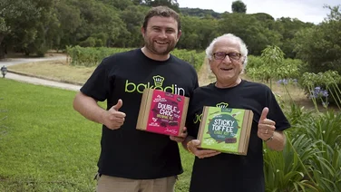 Bakedin founder Joseph Munns with chef Michel Roux OBE